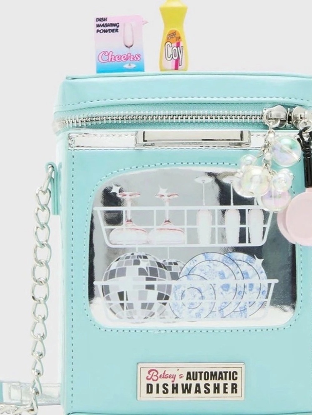 Betsey Johnson Kitsch Clean Or Dirty Crossbody Bag Blue & Pink NWT